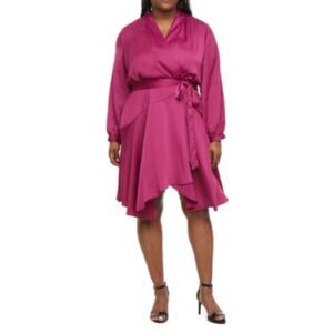 Melonie T Plus Long Sleeve High-Low Fit Flare Dress Mulberry Size 16